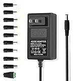 12 Volt 3 Amp Power Supply Adapter 36W 12Volt 3000mA AC/DC Adapter 100V-240V 50-60Hz AC to DC 12V 3A Power Adapter with 10 Sizes of Tips for LED Strip Light TV Boxes CCTV Camera Router etc