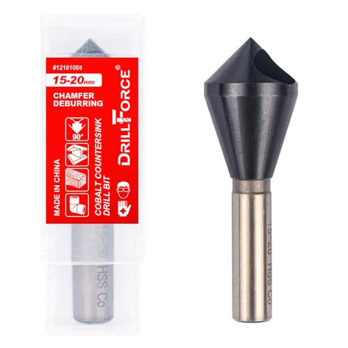 VALYRIANTOOL Cobalt Single End Countersink Drill Bits Set, TiAlN Coated 90 Degree Heavy Duty M35 Countersink Chamfer Tool for Metal, Stainless Steel, Copper, Wood, Fiberboard, 15-20MM