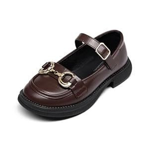 Haloumoning Girls Mary Jane Dress Shoes Chunky Heel Round Toe Strap Flats School Uniform Platform Loafers