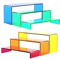 SOVQUEST 6 PCs Risers Display Stands 3 Tiers Desktop Acrylic Shelves Cake Pop Holder Products Display Stand for Collectibles Shoes Jewels (Mix Colors)