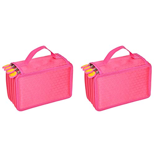 Newcomdigi: 72 estuches para lápices de gran capacidad, portátil, lápices de múltiples capas, bolígrafo, estuche (gris), color rosa rojo 2 Set*72 Slots
