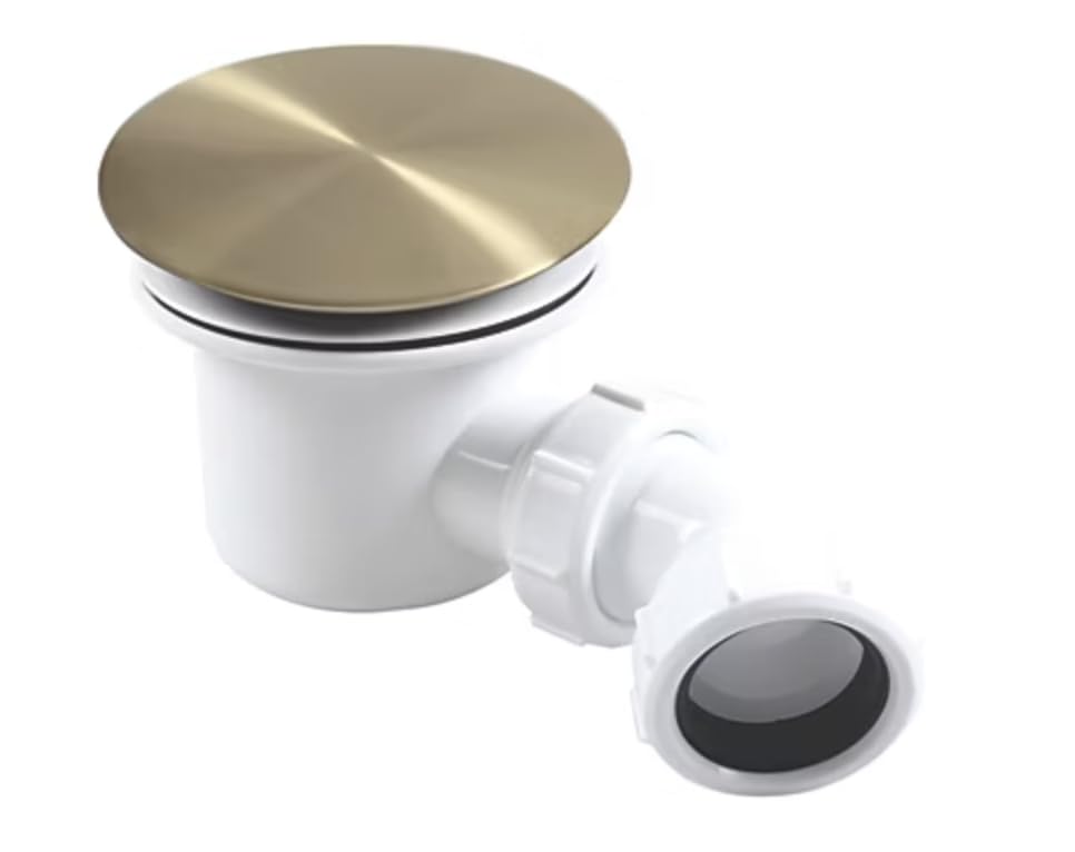 Housler Brushed Brass Low Profile Shower Waste. Turbo Flow Shower Trap - 90mm Easy Clean Enclosure Tray