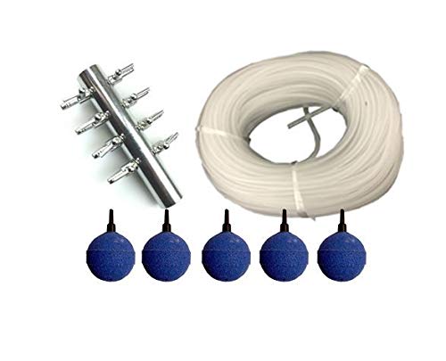 Pond H2o Aeration Accessory Kit for Water Garden Koi Fish Ponds or Aquariums, Airpump Aerating Accessory Kit Aquaponics and Hydroponics, Includes 82' of Tubing, 6 Airstones and 6 Way Air Manifold
