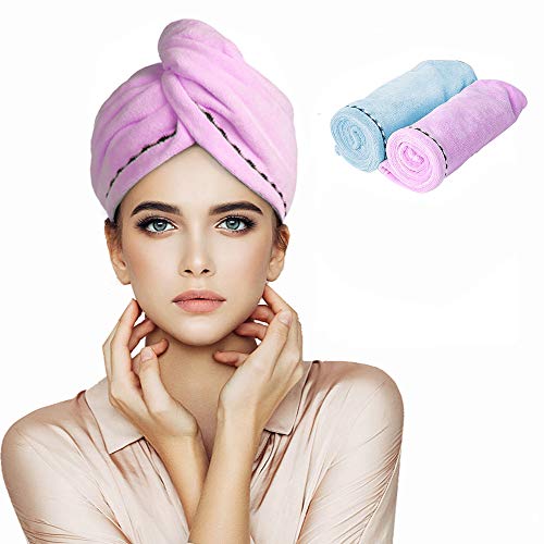 Orthland Microfiber Hair Towel Wraps for Women [2 Pack] Quick Dry Anti-frizz Head Turban for Long Thick & Curly Hair, Super Absorbent Soft (2 Pack-Blue+Purple)