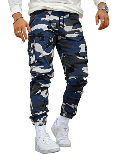Image of TAGDO Men's Casual Cotton Camouflage Cargo Pants for Men | Army Utility Multi Pocket Style | Elastic with Drawstring Waist for Everyday Wear (2045)
