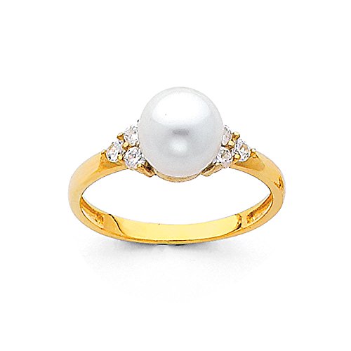 14k Yellow OR White Gold SOLID 8mm Freshwater Cultured Pearl Wedding Engagement Ring