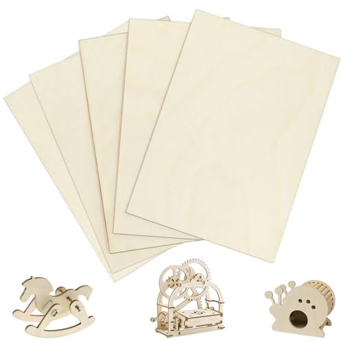 AUNHOKE Lot de 5 feuilles de contreplaqué, 300 x 200 x 2 mm en bois de balsa brut pour modélisme, pyrogravure, peinture, artisanat, gravure, pochoir et gravure au laser