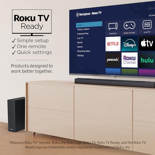 Image of Westinghouse 5.1.2 Soundbar w /Wireless Subwoofer, 400W Max Output Surround Sound w /Dolby Atmos & Dolby Digital Plus, Home Theater Audio, HDMI /eArc, Bluetooth, Roku TV Ready