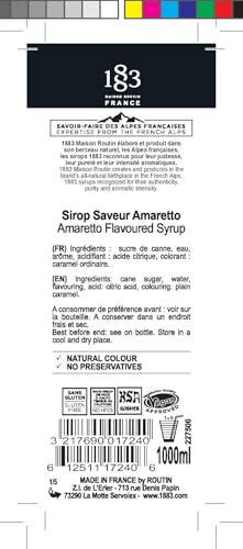 Image of 1883 Amaretto Syrup - Premium French Flavoring Syrup for Coffee, Lattes, Cocktails, Mocktails & Iced Beverages - 1L Glass Bottle, Made in France