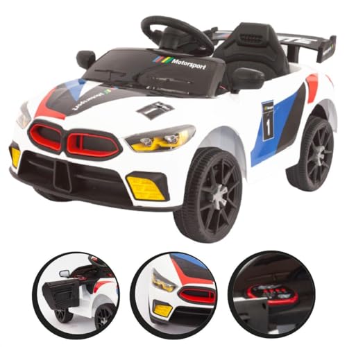 Carro Elétrico Infantil Branco Motorizado com Controle Remoto Luz e Som Bang Toys