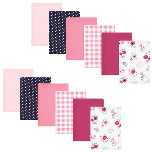 Image of Hudson Baby Unisex Baby Cotton Flannel Burp Cloths Bundle, Butterfly Floral, One Size