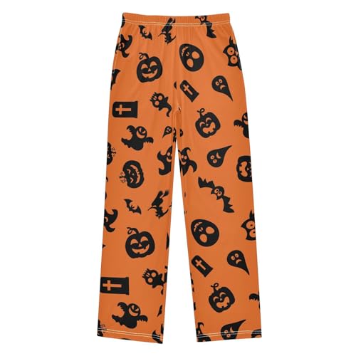 Skull Bat Pumpkin Boys Long Pants Soft Trousers Elastic Waist Kids Lounge Bottoms with Pockets S-XL