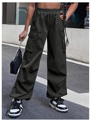 Verdusa Girl's Athletic Straight Leg Cargo Pants Streetwear Parachute Pants with Pockets4