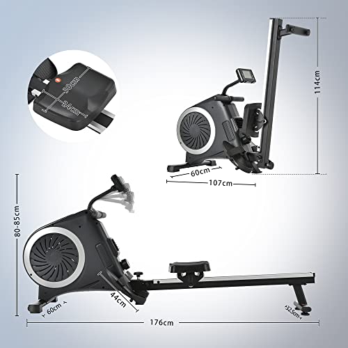 BTM Air Rowing Machine,with 8 Levels of Fan Resistance, for Home Use Foldable with Roller Wheels, Advanced Driving Belt System, LCD Monitor & 110kg User Weight, Cardio Gym Workout - Image 7