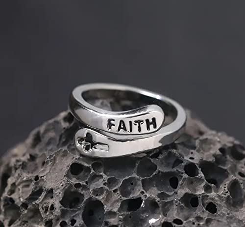 Faith Cross Stainless Steel Open Statement Rings! Adjustable Minimalist Hope Love Eternity Wedding Band! Promise Ring Wrap Finger Bands! Fashion Jewelry Gifts For Women Girls Men Xmas! #TOP2
