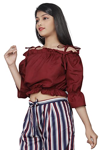 Image of Girls Printed Floral Designer Top & Palazzo Set | Stylish Crop Top and Trouser for Kids girls | 2-Piece Outfit for Girls Age 4-16 Years