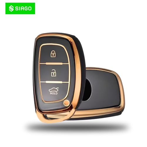 Image of SIAGO SIA348 TPU Key Cover and Metal Keychain Compatible for Hyundai Aura Elantra I.10 Grand Nios I.20 Elite Verna 4S Creta I.10 Grand I.20 Activa Tucson Xcent 3 Button Smart Key (Black Pack of 1)