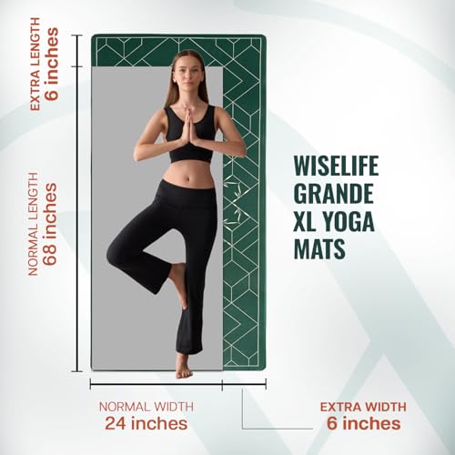 Image of WiseLife Grande XL 6 MM TPE Yoga Mat for Men & Women | Extra Thick, Long & Wide Premium Exercise Mat with Yoga Strap | Anti-Slip & Anti-Tear Ideal for Yoga, Pilates, Home Workouts & Gym Use (Grid Alignment XL)
