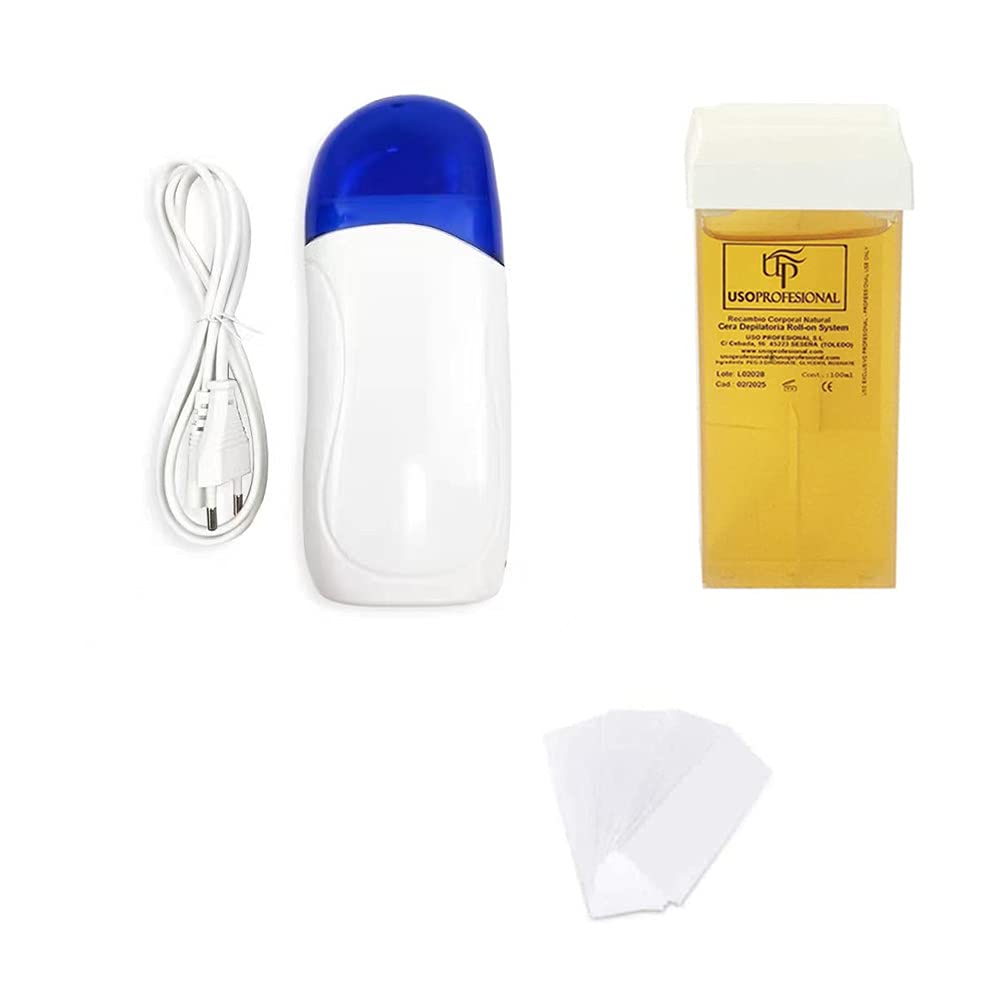 Wax Blanco Calentador Cera Tibia 1 calentador rollo on Cartucho + 1Cera+ 100papel color aleatorio (KIT1)