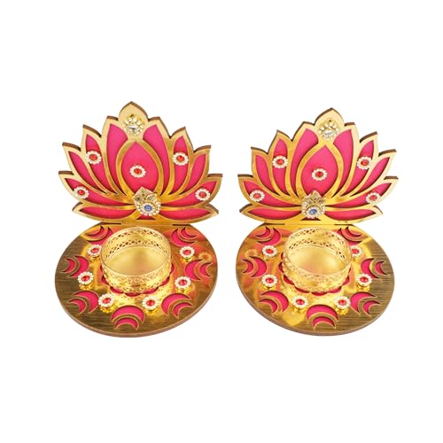 Lot de 2 photophores décoratifs en bois MDF lotus pour bougies chauffe-plat traditionnelles indiennes, décorations de Diwali, accessoires d'éclairage (sans...