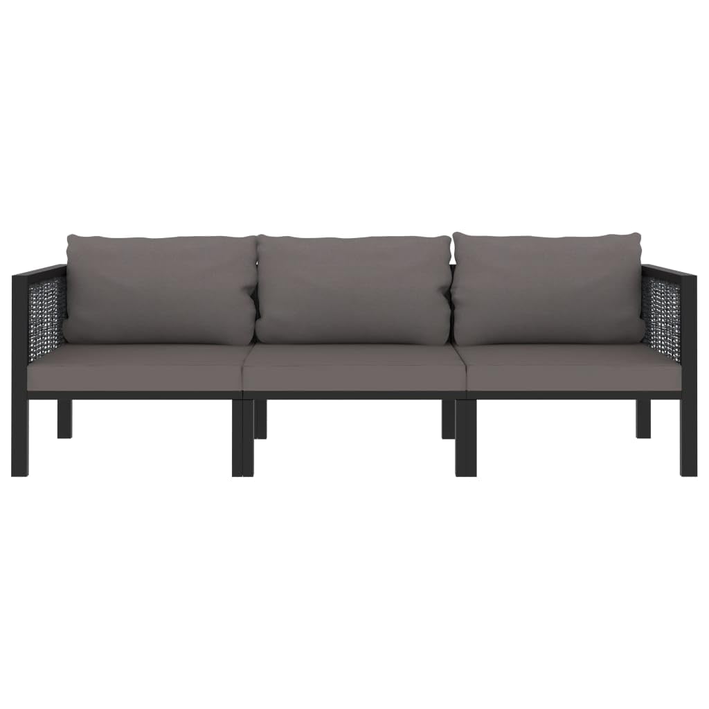 vidaXL Divano a 3 Posti con Cuscini Divanetto Imbottito da Esterni Salottino per Patio Mobili da Giardino Arredo per Esterni Antracite in Polyrattan