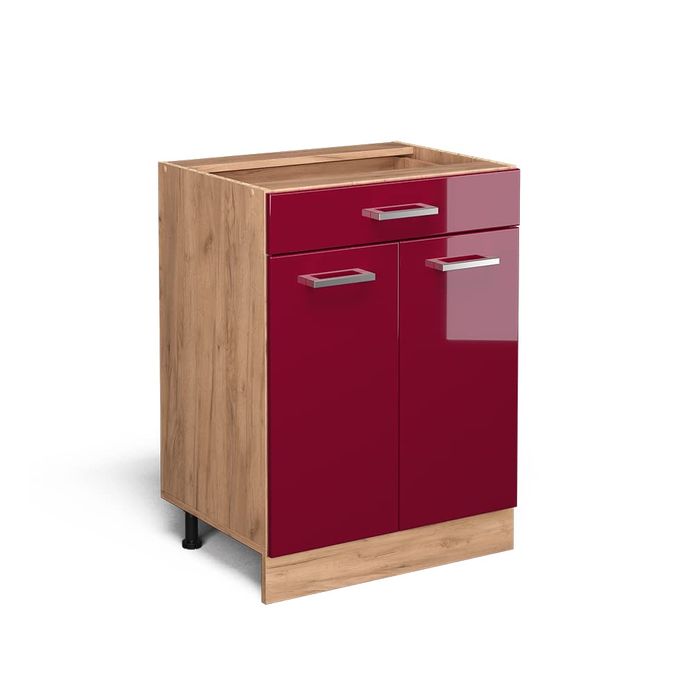 Vicco Kitchen base cabinet Raul, Red high gloss, 60 cm — image 1