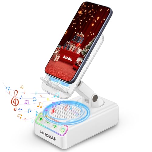 Image of Adjustable Cell Phone Stand with Wireless Induction Bluetooth Speaker, HD Surround Sound & RGB Rhythm Lights, Foldable Portable Stand for Desk, Kitchen Counter, Home Office, Gift for Men Women Dad Mom