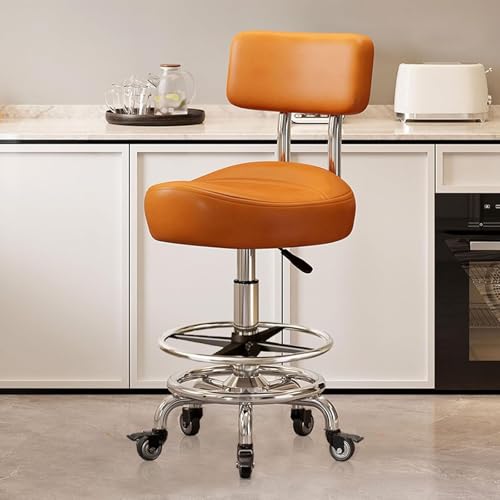 Höhenverstellbarer Rollhocker, Zeichenstuhl mit Rückenlehne und Fußstütze für Büro, Küche, Medizin, Zahnarzt, Labor und Zuhause