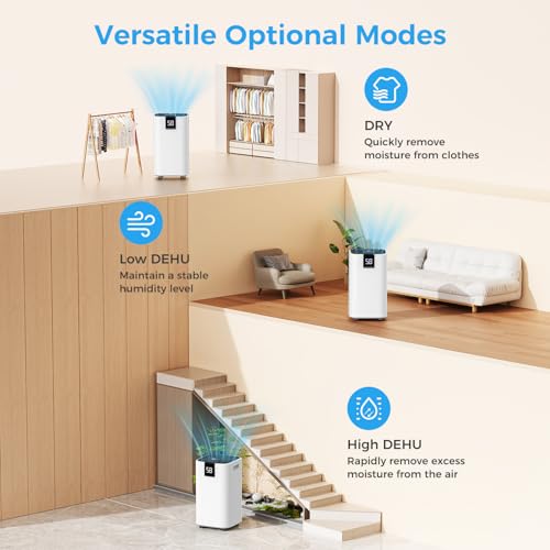 Image of 4000 sq.ft Dehumidifier for Basement, Trazico 45 Pint Dehumidifiers for Home with Drain Hose, Smart Humidity Control, 24H Timer, Auto Defrost, Ideal for Large Room, Bathroom, Bedroom, Garage, Black