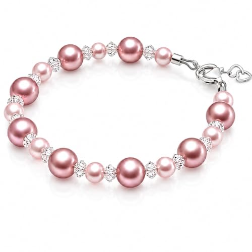 Image of Baby Bracelets for Infant Girls, Pink Pearl Bracelet Baby Girl Jewelry Gift