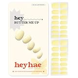 Heyhae Semi Cured Gel Nail Strips | No LED Lamp Needed | Solid, Yellow | Easy Apply & Remove, Salon Quality | Includes 28 Strips, 1 Prep Pads, Nail File & Wooden stick - Hey, Butter Me Up