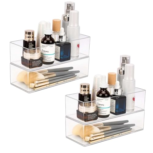 JessLab Organizer in Acrilico, Set da 4 Contenitori Trasparenti per Trucco, Toeletta, Bagno, Design Impilabile per Cosmetici, Gioielli e Forniture per Ufficio, 1 Scomparto