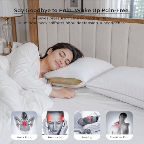 Image of AYKA Height Adjustable Microfiber Sleeping Pillow | Height Adjustable Zip Pillow | Soft & Fluffy Comfort | Hypoallergenic, Breathable & Washable |17x27 Inch | White & Beige | Set of 4