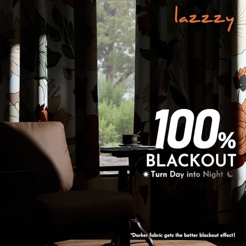 Lazzzy Floral Curtains for Bedroom Living Room Faux Linen Vintage Blackout Curtains 84 Inches Long Room Darkening Drapes Grommet Flower Patterned Window Treatments Set of 2 Panels, 52" x 84", Beige by Lazzzy - Used condition - Image 4