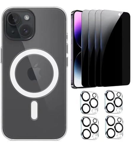 Kit 9A1 Compatible para Apple iPhone 14 Pro MAX, 4 Protectores DE Cristal Templado PRIVACIDAD OLEOFOBICO, 4 Protectores Cristal Templado Camara Trasera, 1 Funda Transparente Carga MAGNETICA.