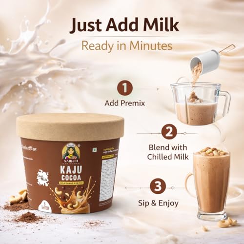 Image of Nairuti Vyutpadan Kaju Cocoa Milkshake Premix 150g | Premium Cashew & Real Cocoa Bean Drink Mix | Instant Healthy Chocolate Cashew Shake | No Preservatives, No Artificial Flavor, Natural Energy Drink | Ready In A Minute - Milkshake Premix