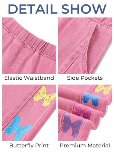 Haloumoning Girls' Butterfly Print Wide Leg Jeans - Elastic Waist Baggy Denim Pants 5-14Y - View #3