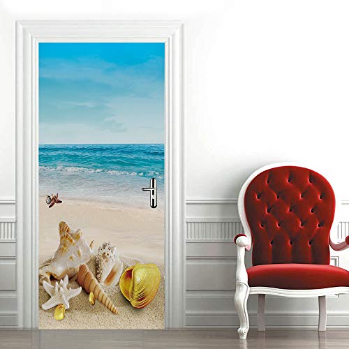 Sticker de porte conque de plage trompe l'oeil imperméable 88x200cm