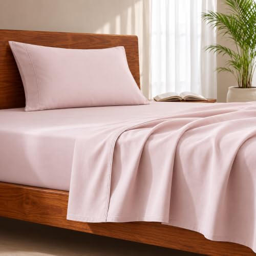 Image of LANE LINEN 100% Organic Cotton Bedsheet for Single Bed - Sepia Rose | GOTS Certified, Percale Weave, 60x90 inches, Soft & Breathable, Machine Washable, Includes 1 Pillow Cover