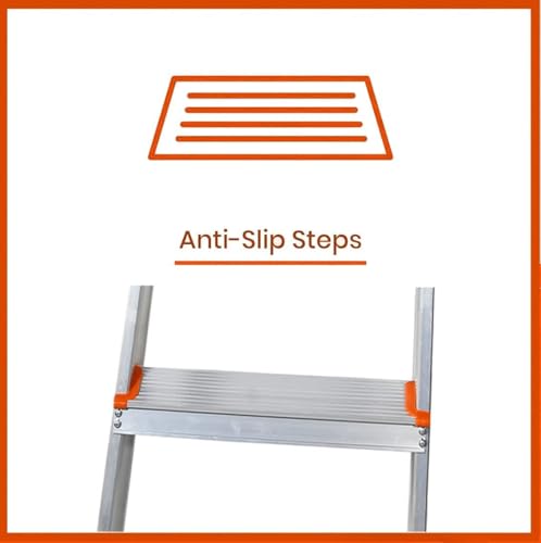 Image of Casa Copenhagen Designed in Denmark, 8-Step Foldable Aluminium Ladder Laser Cut with Super Advance Sure-Hinge Technology,7 Years Warranty - Orange