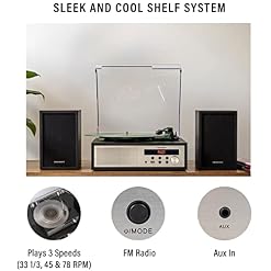 Crosley CR7022A-BK Sloane 3-Speed Bluetooth Turntable and FM Radio Shelf System with Matching Stereo Speakers, Black - Les Beatles, Paul McCartney, John Lennon, RIngo Starr, George Harrison Crosley CR7022A-BK Sloane 3-Speed Bluetooth Turntable and FM Radio Shelf System with Matching Stereo Speakers, Black – Image 2