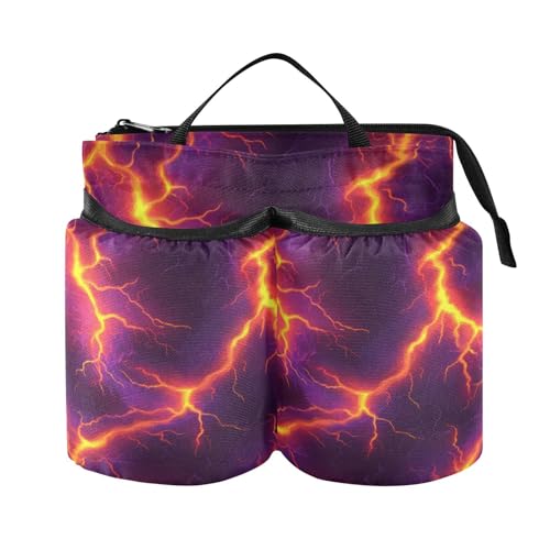 Lyeorm Fire Lightning Luggage Travel Cup Holder Suitcase Drink Carrier Free Hand Beverage Bag with Two Coffee Mugs for Travelers Flight Attendants