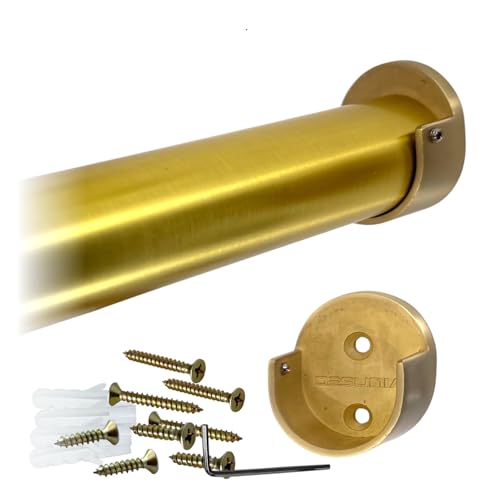 94" Round Closet Rod Kit | Satin Brass | Screw-On End Brackets & Hardware | Heavy-Gauge Steel | 8 Kits | Desunia