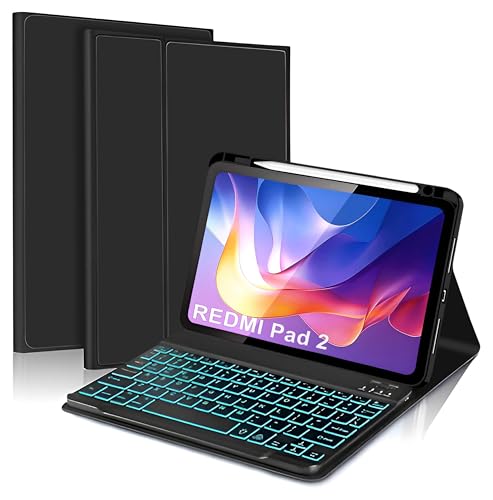 Image of ProElite Keyboard case for Xiaomi Redmi Pad 2 11 inch, Magnetic Detachable Wireless Bluetooth Keyboard Built-in 7-Colors Backlit with Pen Holder, Black