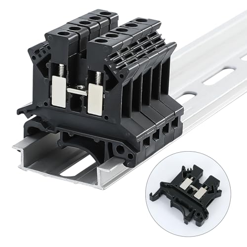Meowlian 100PCS UK-2.5B Din Rail Terminal Block - Insulation Material Shell, Wide Application for 12-22 AWG 20A 600V Soar Project, PLC Industrial Control Automation Panel Automotive RV - Black