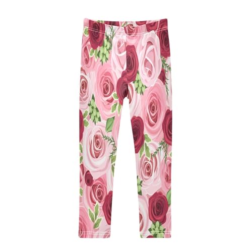 Bolaz Toddler Girls Leggings Printed Yoga Pants Leggings Red Pink Rose for Kids