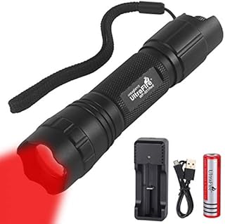 Ultrafire Red Hunting Light LED Torch 620-630nm Stepless Dimming Single Mode Zoomable Mini Tactical Flashlight, with 3.7V 2600mAh Rechargeable Battery and Charger, WF-501R