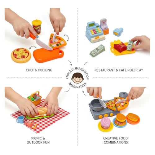 Image of PLUSPOINT Pretend Play Big Burger Fast Food Set, 10pc Play Food for Kids with Take Apart Hot Dog Plastic Toys Food, Play Kitchen Accessories Role Play Toys Birthday Gift for Kids Toddler Boys Girls