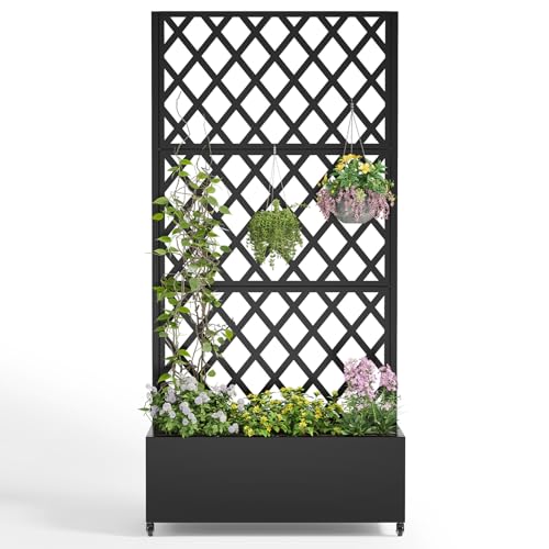 SNYXXOZ 72" Metal Planter Box with Trellis for Outdoor Privacy, Black