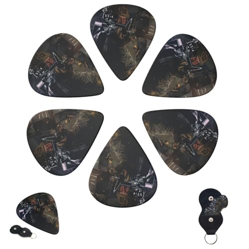 Púas de guitarra, 6 unidades, 3 grosores diferentes personalizados, con caja de almacenamiento, púas de guitarra de Call of Duty Modern Warfare, accesorios de guitarra medianos y finos (0.46 mm, 0.71